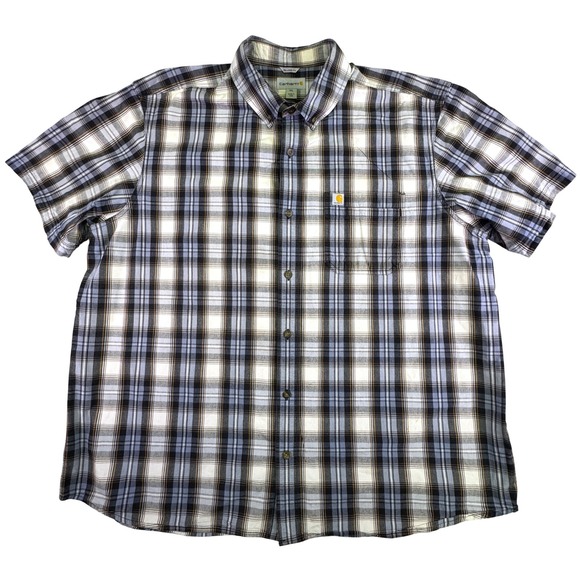 Carhartt Other - Carhartt Mens 3XL Relaxed Fit Plaid Short Sleeve Work Shirt Blue Brown